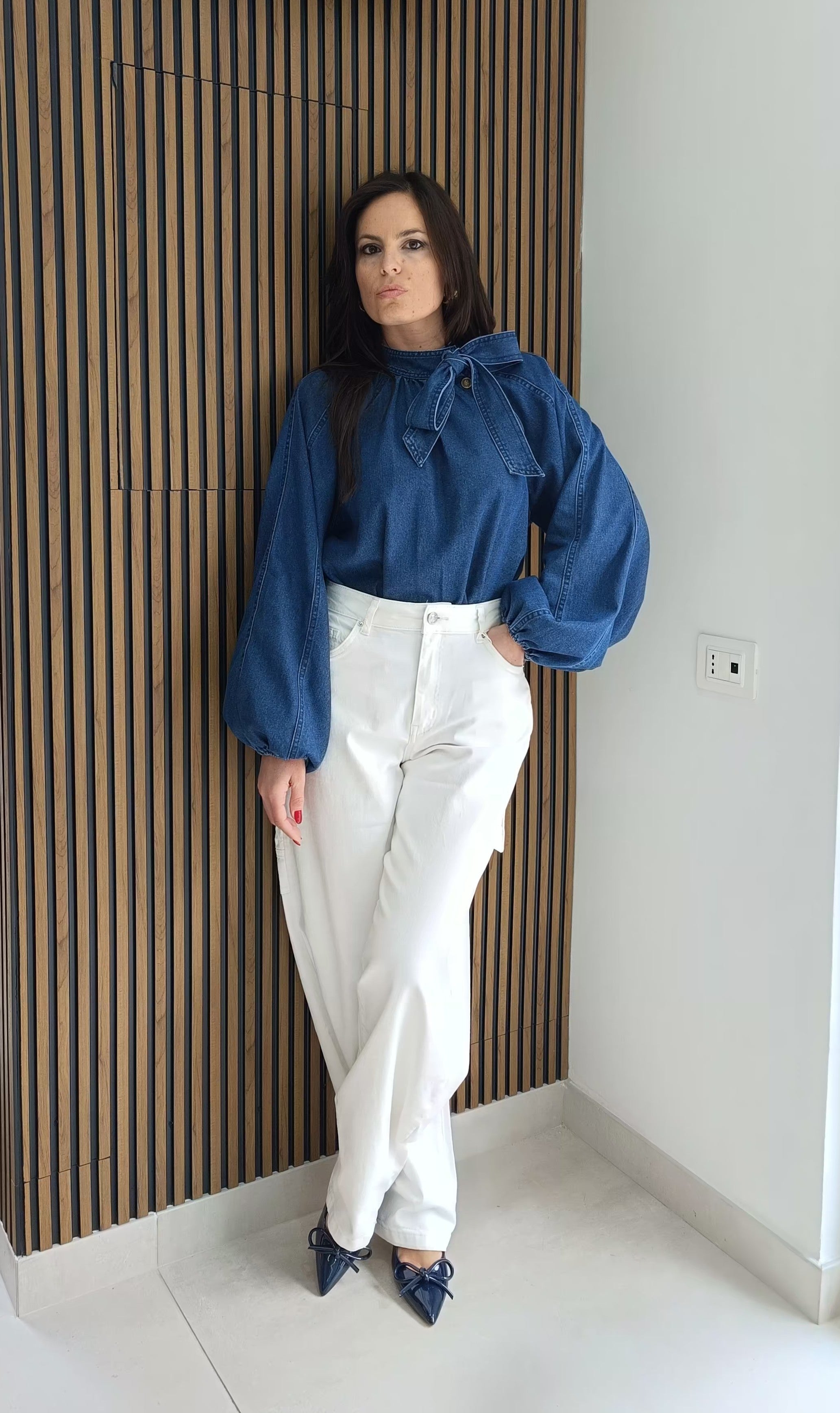 Camicia denim fiocco