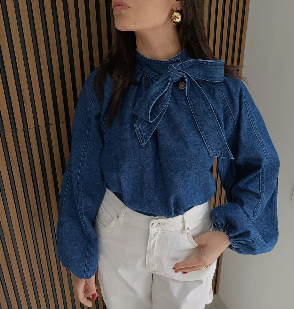 Camicia denim fiocco