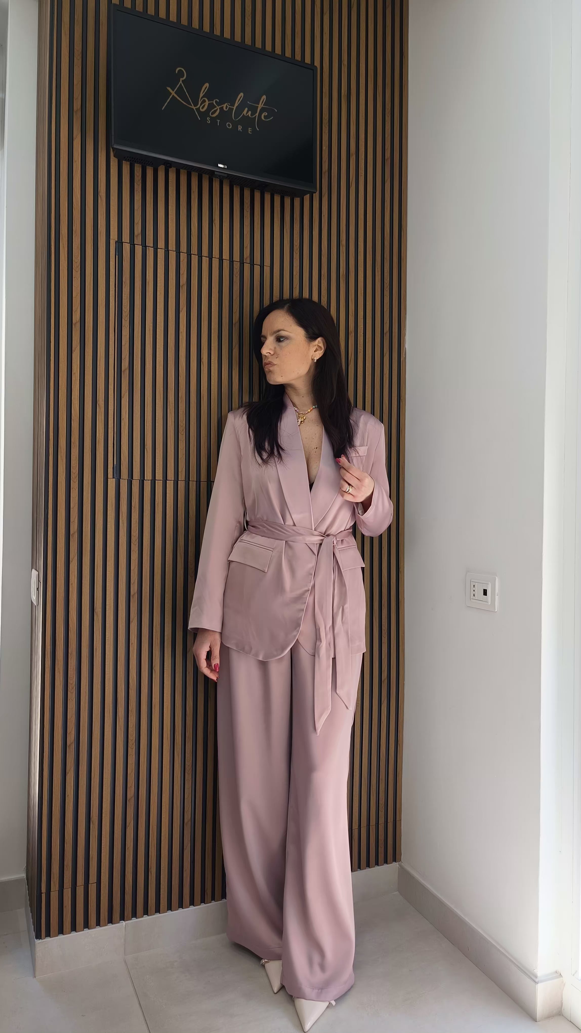 Tailleur raso rosa cipria