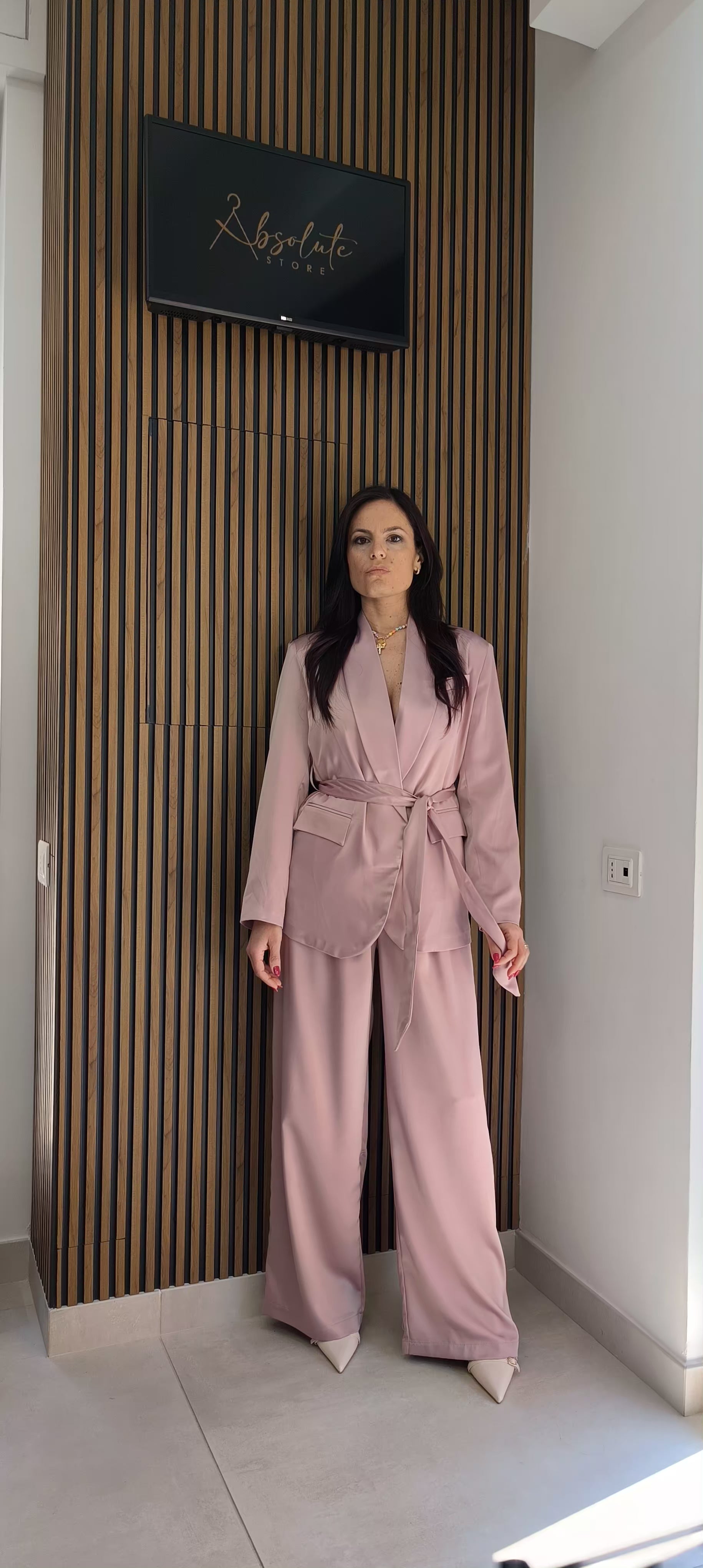 Tailleur raso rosa cipria