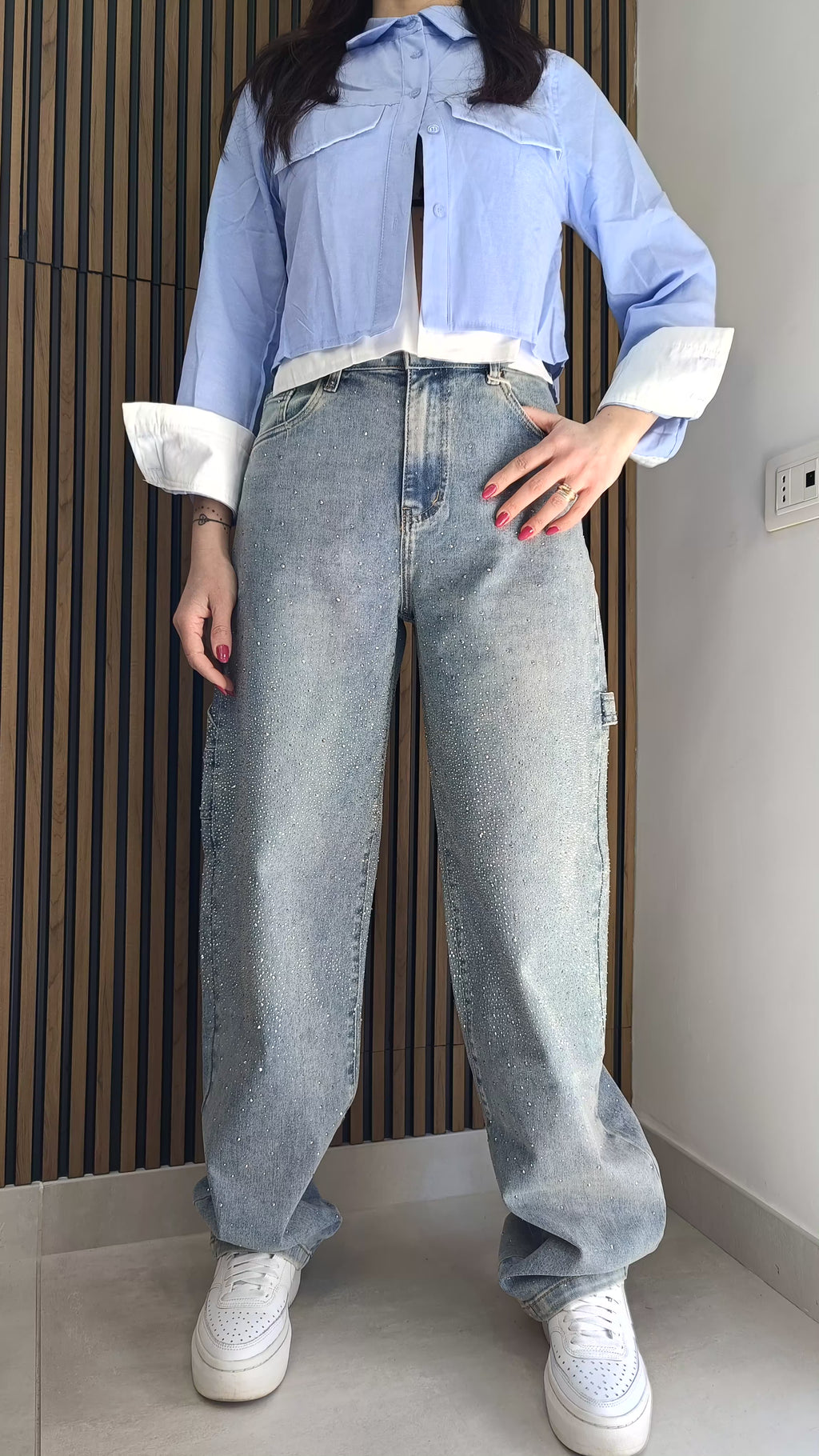 Jeans Carpenter elasticizzato brillantini