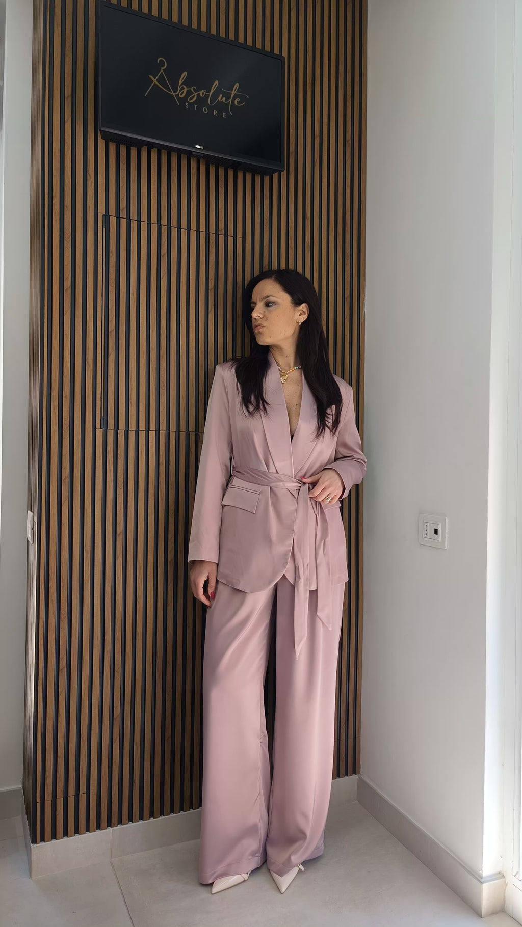 Tailleur raso rosa cipria