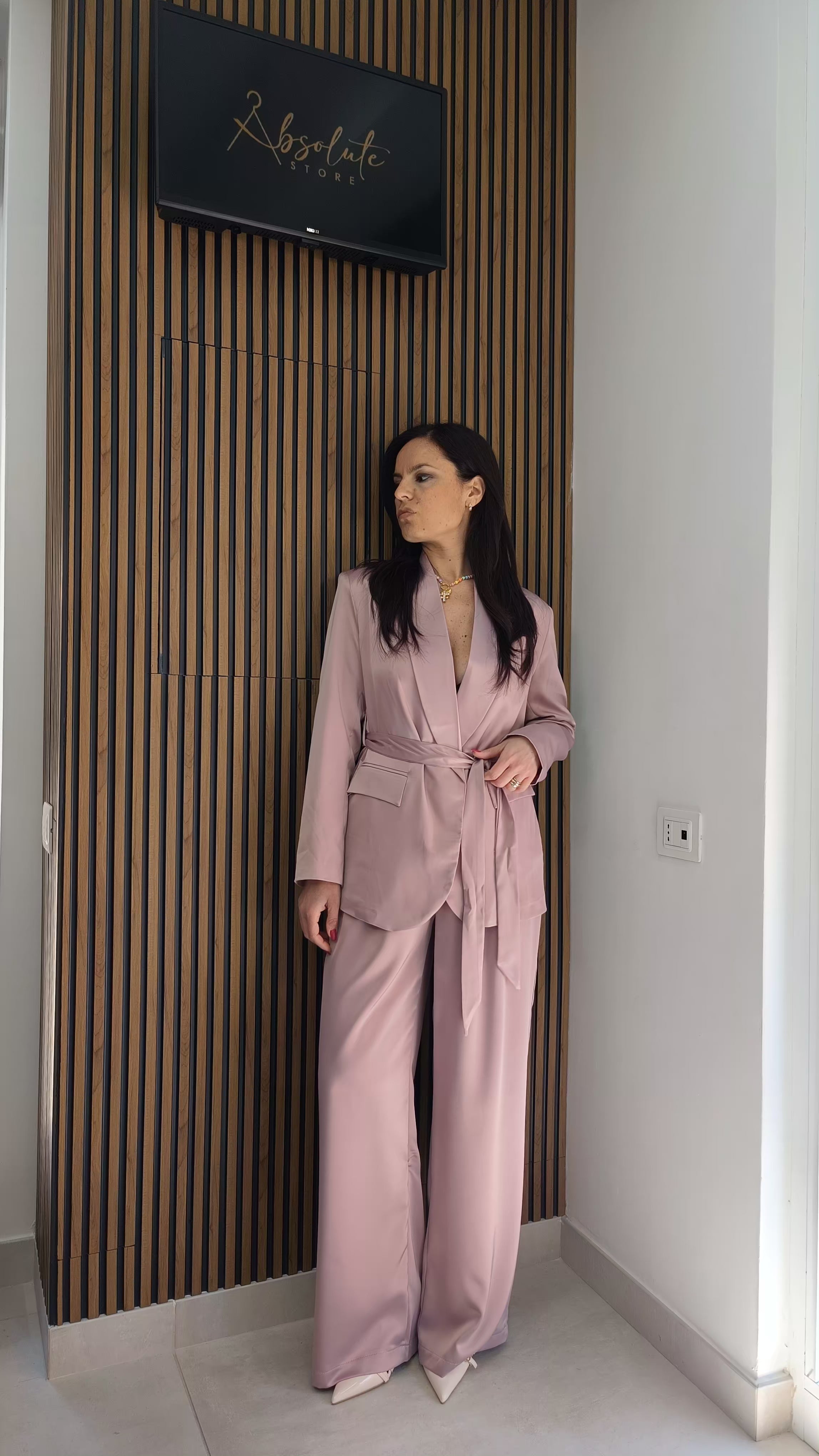 Tailleur raso rosa cipria