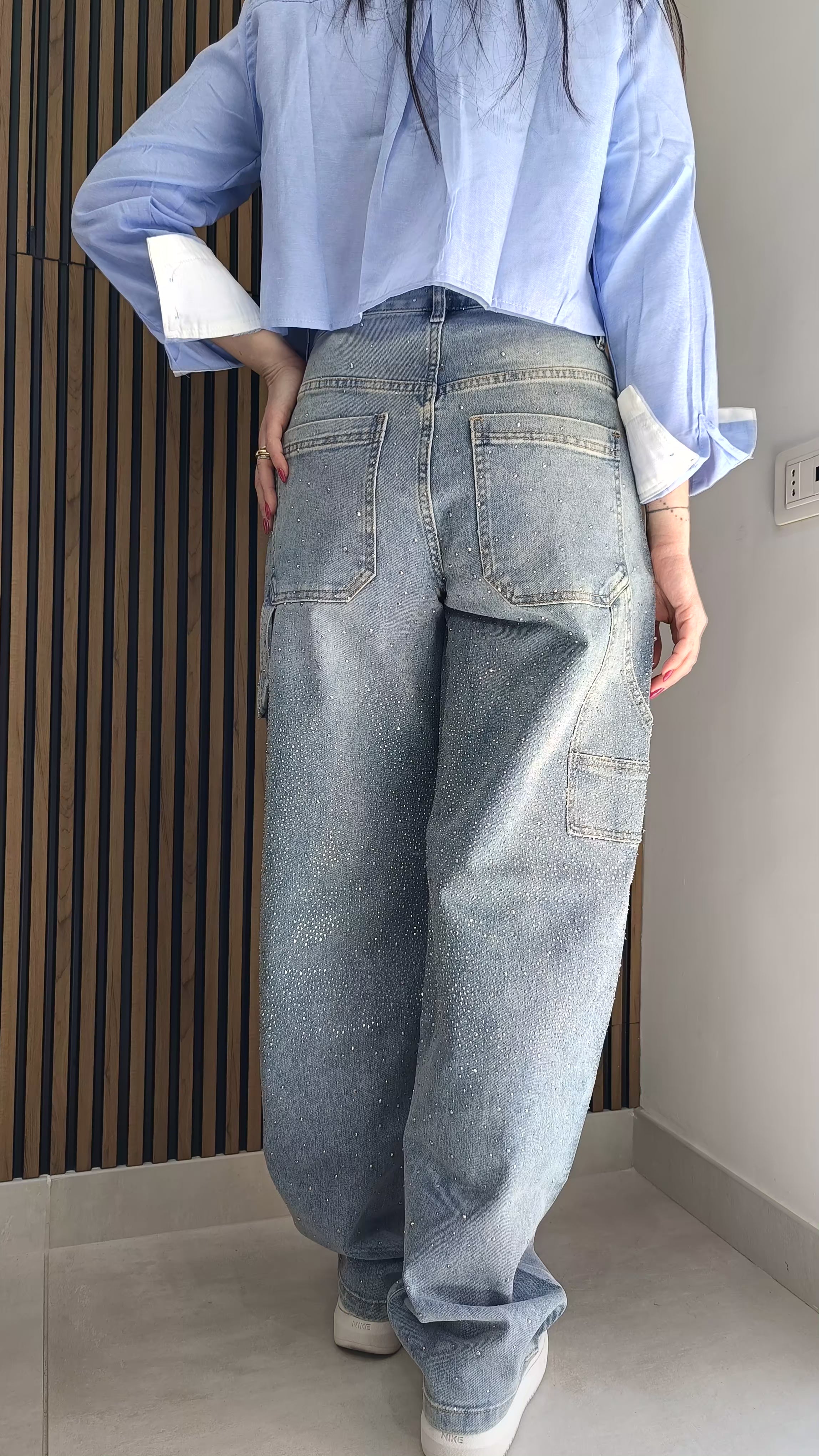Jeans Carpenter elasticizzato brillantini